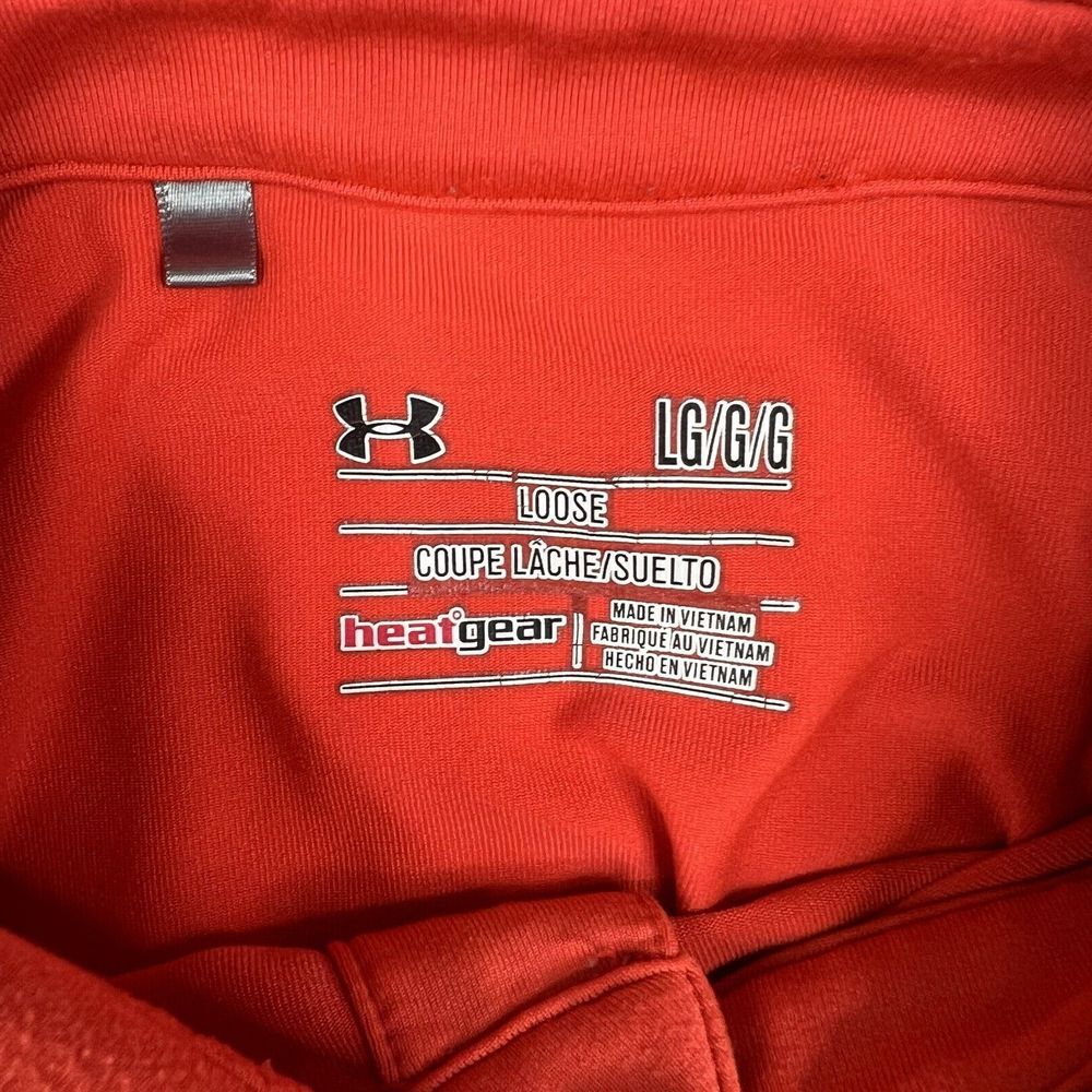 Under Armour Shirt Mens Large Red Orange Striped Polo Heatgear Short Sleeve Golf - Picture 12 of 14